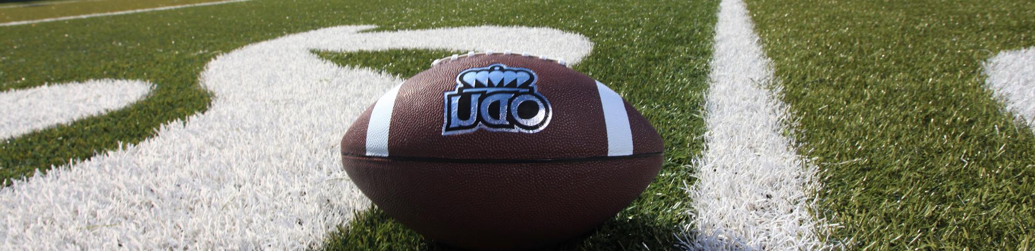 Football with an ODU logo on the field
