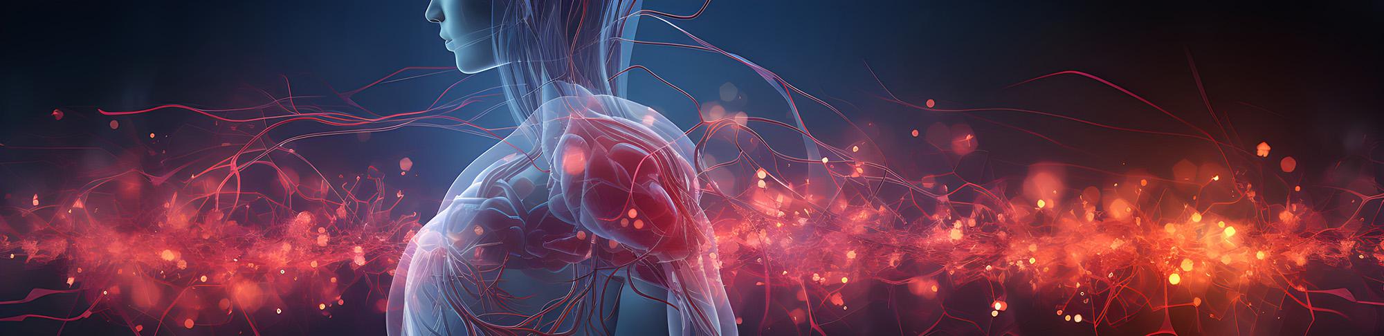 心脏肌肉与神经系统交织的图解